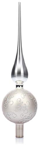 com-four® Christbaumspitze in matt-grau und glänzend, Weihnachtsbaumspitze aus echtem Glas für Weihnachten, Tannenbaumspitze für den Christbaum, 32 cm - 1