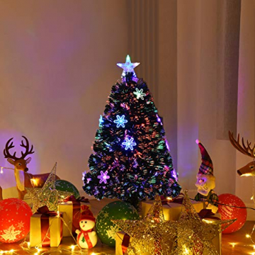 COSTWAY 90/120/150/180 LED Künstlicher Weihnachtsbaum mit Glasfaser-Farbwechsler und Sternspitze, Tannenbaum PVC Nadeln, Christbaum ideal für Zuhause, Büro, Geschäfte und Hotels, Grün (120cm) - 2