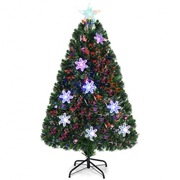 COSTWAY 90/120/150/180 LED Künstlicher Weihnachtsbaum mit Glasfaser-Farbwechsler und Sternspitze, Tannenbaum PVC Nadeln, Christbaum ideal für Zuhause, Büro, Geschäfte und Hotels, Grün (120cm) - 1