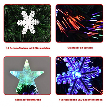 COSTWAY 90/120/150/180 LED Künstlicher Weihnachtsbaum mit Glasfaser-Farbwechsler und Sternspitze, Tannenbaum PVC Nadeln, Christbaum ideal für Zuhause, Büro, Geschäfte und Hotels, Grün (120cm) - 6