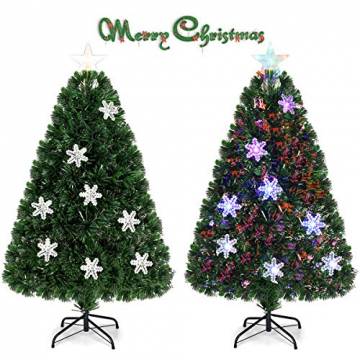 COSTWAY 90/120/150/180 LED Künstlicher Weihnachtsbaum mit Glasfaser-Farbwechsler und Sternspitze, Tannenbaum PVC Nadeln, Christbaum ideal für Zuhause, Büro, Geschäfte und Hotels, Grün (120cm) - 8