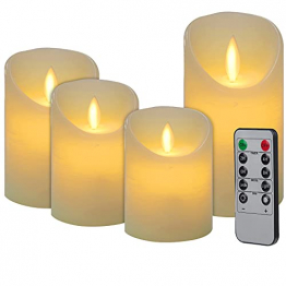 CPROSP 4er LED Kerzen Advent mit Fernbedienung aus Echtwachs, Flammenlose Elfenbeine Kerzen mit Timer, 7,5 x 9/10,5/12,5/15,5 cm, Deko für Hochzeit, Party, Advent (2*AA, Erhhalten keine Batterien) - 1