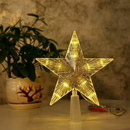CUIFULI Weihnachtsbaum Stern, 1 STÜCK Christbaumspitze Stern Tannenbaum Spitze Warmweiß 10 LED für Feiertags-Dekorationen - 1