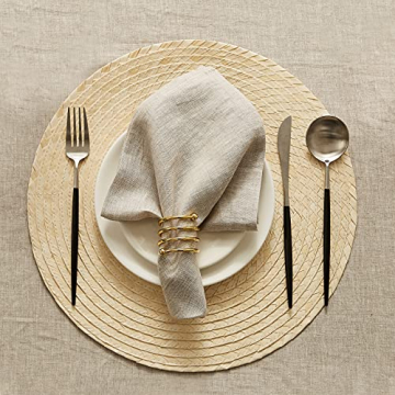 DAPU Leinenservietten Stoffservietten 6-er Set, 45x45 cm 100% französischer Leinen Servietten Stoff, Abwaschbare Servietten mit Hohlsaum Beige/Naturleinen - 1