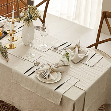 DAPU Leinenservietten Stoffservietten 6-er Set, 45x45 cm 100% französischer Leinen Servietten Stoff, Abwaschbare Servietten mit Hohlsaum Beige/Naturleinen - 7