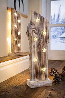 Deko Objekt “Sternenleuchten” aus Holz, 53 cm hoch, mit LED Lichterkette, Batterie-betrieben, Skulptur - 1