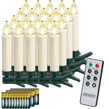 Deuba 20x Weihnachtskerzen LED weiß kabellos mit Batterie Fernbedienung Timer Flackern Dimmbar Christbaumkerzen kabellos - 1