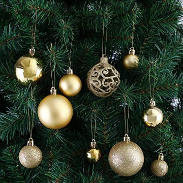Deuba Weihnachtskugeln 100er Set Weihnachtsdeko matt glänzend Glitzer christbaumkugeln Gold Ø 3 4 6 cm innen außen - 4