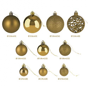 Deuba Weihnachtskugeln 100er Set Weihnachtsdeko matt glänzend Glitzer christbaumkugeln Gold Ø 3 4 6 cm innen außen - 6