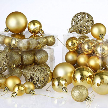 Deuba Weihnachtskugeln 100er Set Weihnachtsdeko matt glänzend Glitzer christbaumkugeln Gold Ø 3 4 6 cm innen außen - 7