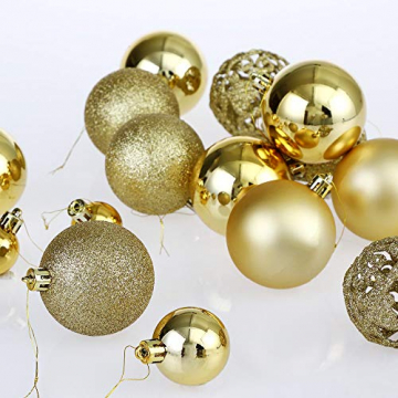 Deuba Weihnachtskugeln 100er Set Weihnachtsdeko matt glänzend Glitzer christbaumkugeln Gold Ø 3 4 6 cm innen außen - 9