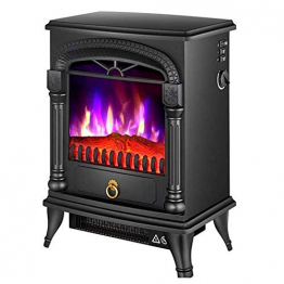 Dongbin Freistehende Elektrische Kamine 2000W Indoor View Log Wood Burning Tricolor Flammeneffekt Tragbarer Kamin-Ofen,Schwarz - 1