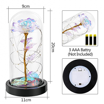 E-MANIS Die Schöne und das Biest Rose,Ewige Rose mit LED-Licht in Glaskuppel auf Holzsockel,Infinity Rose mit Goldfolie im Glas für Hauptdekor,Rose Geschenk für Weihnachten,Valentinstag,Muttertag - 2