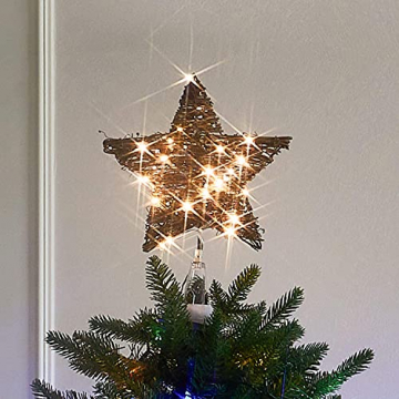 EAMBRITE 25cm Weihnachten LED Stern Baum Deckel Rattan Warmweiße Lichter Mit 8 Funkelnder LED Dekoration Für Weihnachten Konische Transparente Basis Für Hochzeit Party Haus GS Adapter - 3