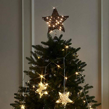 EAMBRITE 25cm Weihnachten LED Stern Baum Deckel Rattan Warmweiße Lichter Mit 8 Funkelnder LED Dekoration Für Weihnachten Konische Transparente Basis Für Hochzeit Party Haus GS Adapter - 9