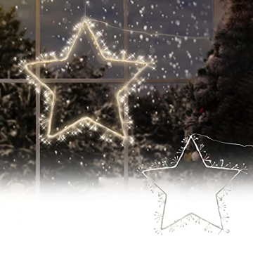 ECD Germany LED Dekoleuchte Stern mit LED-Beleuchtung 120 LEDs, 40cm, Weiß/Braun, aus Metall, mit Timer, für Innen/Außen, Weihnachtsstern Leuchtstern Dekoration Weihnachtsdeko Beleuchtung Dekostern - 1