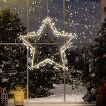 ECD Germany LED Dekoleuchte Stern mit LED-Beleuchtung 120 LEDs, 40cm, Weiß/Braun, aus Metall, mit Timer, für Innen/Außen, Weihnachtsstern Leuchtstern Dekoration Weihnachtsdeko Beleuchtung Dekostern - 8