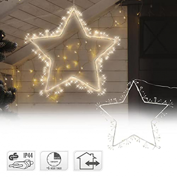 ECD Germany LED Dekoleuchte Stern mit LED-Beleuchtung 120 LEDs, 40cm, Weiß/Braun, aus Metall, mit Timer, für Innen/Außen, Weihnachtsstern Leuchtstern Dekoration Weihnachtsdeko Beleuchtung Dekostern - 9