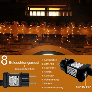 Eisregen Lichterkette Außen 600er LED 15m, LED Lichtervorhang mit Timer, IP44 wasserdicht 8 Modi für Innenausstattung Außenbereich Schlafzimmer Hochzeit Weihnachten Party (Warmweiß) - 2