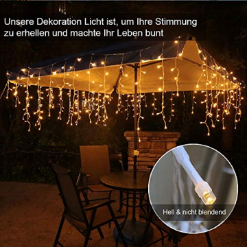 Eisregen Lichterkette Außen 600er LED 15m, LED Lichtervorhang mit Timer, IP44 wasserdicht 8 Modi für Innenausstattung Außenbereich Schlafzimmer Hochzeit Weihnachten Party (Warmweiß) - 3