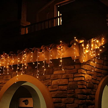 Eisregen Lichterkette Außen 600er LED 15m, LED Lichtervorhang mit Timer, IP44 wasserdicht 8 Modi für Innenausstattung Außenbereich Schlafzimmer Hochzeit Weihnachten Party (Warmweiß) - 1