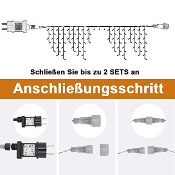 Eisregen Lichterkette Außen 600er LED 15m, LED Lichtervorhang mit Timer, IP44 wasserdicht 8 Modi für Innenausstattung Außenbereich Schlafzimmer Hochzeit Weihnachten Party (Warmweiß) - 6