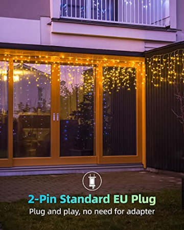 Eisregen Lichterkette Außen, LIGHTNUM 7.5M 200 LED Lichterkette Strom Warmweiß mit Stecker, Wasserdicht Eiszapfen Weihnachtsbeleuchtung, 8 Modi,Lichtervorhang Aussen für Fenster,Traufe,Vorbau,Geländer - 3