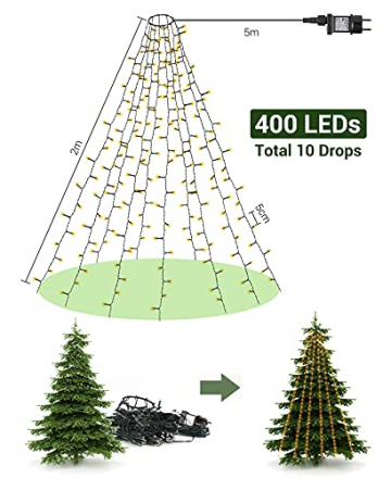 Elegear Lichterkette Weihnachtsbaum Christbaumbeleuchtung mit Ring 400 LEDs 10 Stränge IP44 Weihnachtsbaum-Überwurf-Lichterkette Weihnachtsbeleuchtung Lichterkette für Weihnachtsbaum von 150cm-300cm - 7