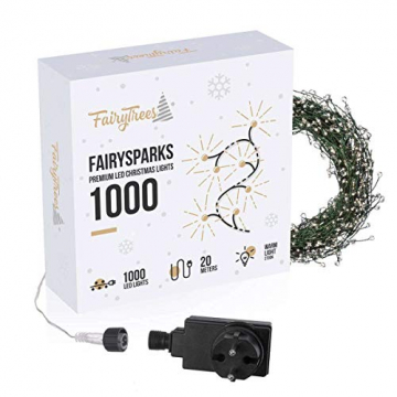 FAIRYTREES Micro LED Lichterkette für Weihnachtsbaum PREMIUM, FairySparks 1000 LEDs, Farbtemperatur 2700K (warmweiß), grüner Kupferdraht 20m (IP44), FS1000 - 2