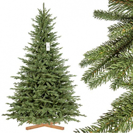 FAIRYTREES Weihnachtsbaum künstlich BAYERISCHE Tanne Premium, Material Mix aus Spritzguss & PVC, inkl. Holzständer, 220cm, FT23-220 - 1