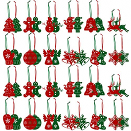 FHzytg 48 Stück Weihnachtsbaumschmuck Christbaumschmuck Filz, Weihnachtsanhänger aus Filz Christbaumschmuck Weihnachten Filz Weihnachtsbaum Deko Filz Schneeflocken für Weihnachten - 1