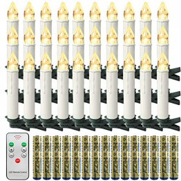 Froadp LED Flammenlose Baumkerzen Warmweiß Mini Weihnachtskerzen Batteriebetriebene Kerzen Satz Christbaumkerzen mit Fernbedienung Kabellos und Clips (30er Pack) - 1