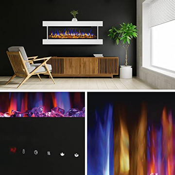 GLOW FIRE Clear 36 Elektrokamin | Wandkamin, Deko Kamin mit Multi-Color 3D-Flammeneffekt LED-Technik und Heizfunktion 1600 W | Fernbedienung, Breite 118 cm, Weiß - 3