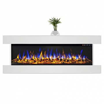 GLOW FIRE Clear 36 Elektrokamin | Wandkamin, Deko Kamin mit Multi-Color 3D-Flammeneffekt LED-Technik und Heizfunktion 1600 W | Fernbedienung, Breite 118 cm, Weiß - 1
