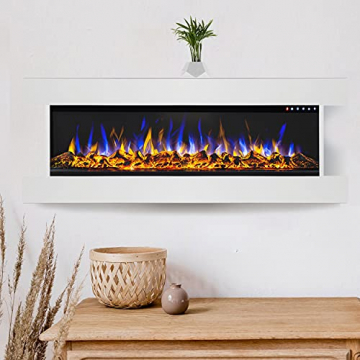 GLOW FIRE Clear 36 Elektrokamin | Wandkamin, Deko Kamin mit Multi-Color 3D-Flammeneffekt LED-Technik und Heizfunktion 1600 W | Fernbedienung, Breite 118 cm, Weiß - 6