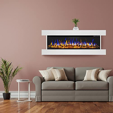 GLOW FIRE Clear 36 Elektrokamin | Wandkamin, Deko Kamin mit Multi-Color 3D-Flammeneffekt LED-Technik und Heizfunktion 1600 W | Fernbedienung, Breite 118 cm, Weiß - 8