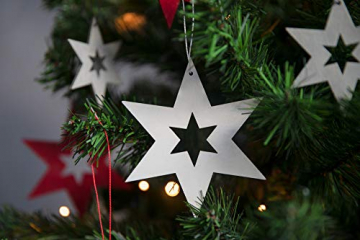HEITMANN DECO Christbaumschmuck aus Holz - Sterne zum Aufhängen - Weihnachtsbaumschmuck Weihnachtsdeko - 24-teilig Rot, Grau, Natur - 5