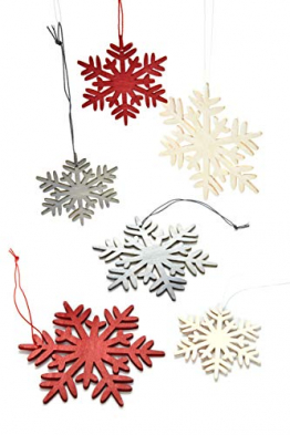 HEITMANN DECO Weihnachtsdeko aus Holz - Schneeflocken zum Aufhängen - Weihnachtsbaum Deko Weihnachtsdekoration - 24-TLG. Rot, Grau, Natur - 1