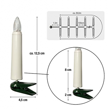 Hellum Lichterkette Made-in-Germany Weihnachtsbaum, Kerzen Lichterkette außen mit Clip, 30 Lichter beleuchtete Länge 2900cm, Kabel grün Schaft weiß, für Außen mit Stecker 843019 - 3