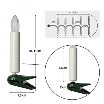 Hellum Lichterkette Made-in-Germany Weihnachtsbaum, Kerzen Lichterkette innen mit Clip, 30 Lichter, beleuchtete Länge 2320cm, Kabel grün Schaft mit Wachstropfen weiß, für Innen mit Stecker 813012 - 3