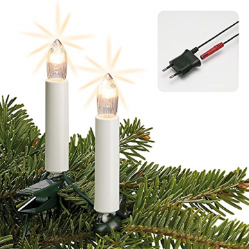 Hellum Lichterkette Made-in-Germany Weihnachtsbaum, Kerzen Lichterkette innen mit Clip, 30 Lichter, beleuchtete Länge 2320cm, Kabel grün Schaft mit Wachstropfen weiß, für Innen mit Stecker 813012 - 1