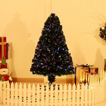 HOMCOM Weihnachtsbaum künstlicher Christbaum Tannenbaum Lichtfaser LED Baum mit Metallständer, Glasfaser-Farbwechsler, grün, 120 cm - 2