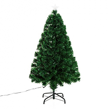 HOMCOM Weihnachtsbaum künstlicher Christbaum Tannenbaum Lichtfaser LED Baum mit Metallständer, Glasfaser-Farbwechsler, grün, 120 cm - 1