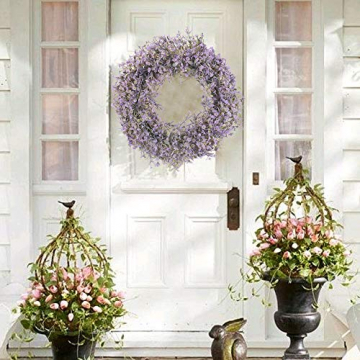 HUAESIN Künstliche Gypsophila Blumenkranz Deko Türkranz Künstliche Hängen Kranz Eukalyptus Dekokranz Lila für Tür Hochzeit Fenster Kamin Wand Outdoor Ganzjährig Deko 46cm - 3