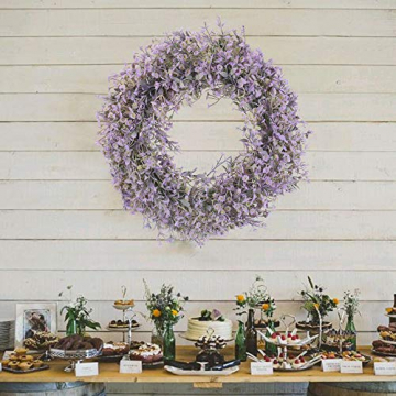 HUAESIN Künstliche Gypsophila Blumenkranz Deko Türkranz Künstliche Hängen Kranz Eukalyptus Dekokranz Lila für Tür Hochzeit Fenster Kamin Wand Outdoor Ganzjährig Deko 46cm - 6