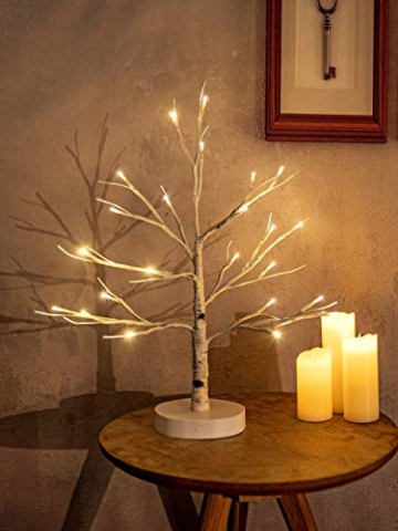 Hypestar Dekoratives Lichterbaum | Leuchtbaum mit 24 Warmweißer LEDs Licht | 45cm Lichterzweige für Tischdekoration | Zeitschaltuhr USB und Batterien | Weihnachten Ostern Party Innendeko (24led Weiß) - 1