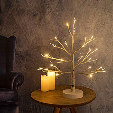 Hypestar Dekoratives Lichterbaum | Leuchtbaum mit 24 Warmweißer LEDs Licht | 45cm Lichterzweige für Tischdekoration | Zeitschaltuhr USB und Batterien | Weihnachten Ostern Party Innendeko (24led Weiß) - 5