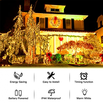 ilikable 40M Lichterkette Außen Batterie 300leds, Weihnachtsbeleuchtung Außen Timer, 8 Modi Lichterkette mit IP44 Wasserdicht für Garten, Balkon, Terrasse, Tor, Hof, Hochzeit, Party - Warmweiße - 3