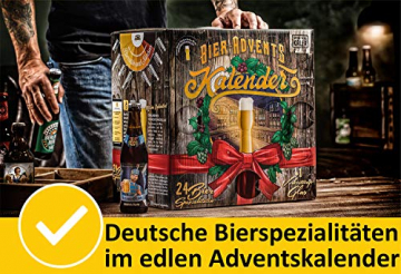KALEA Bier-Adventskalender, 24 x 0,33 L Bierspezialitäten von Privatbrauereien aus Deutschland und 1 Verkostungsglas, neue Bestückung 2021, Biergeschenk zur Vorweihnachtszeit für alle Bierliebhaber - 2