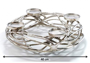 Kobolo Deko-Kranz Adventskranz groß - Metall - Silber - für 4 Kerzen - D40 cm - 5